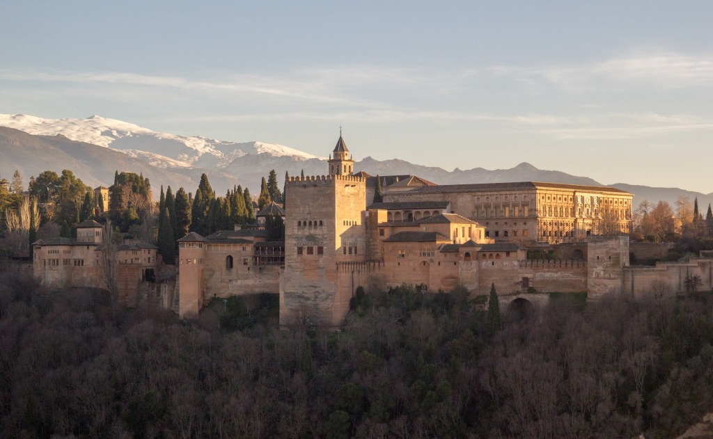 Alhambra en Espagne pris depuis les jardins de la Mezquita Mayor